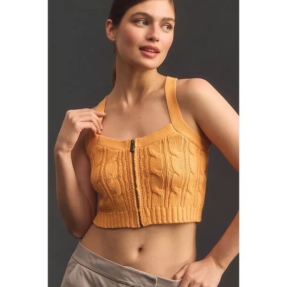 Maeve Zip-Front Cable Crop Sweater Tank Size M Orange New - Picture 1 of 6